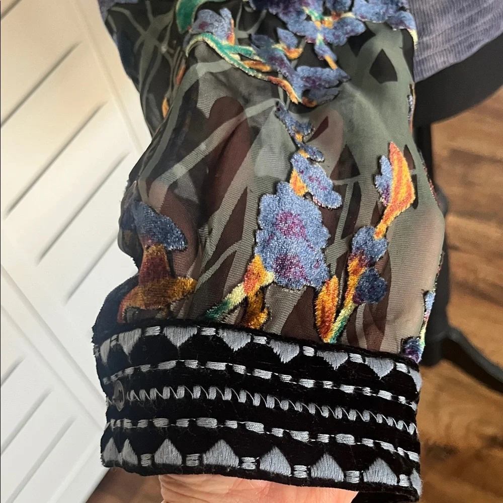 John Mark Jacket Dark Blue Corduroy Beaded Velvet Burnout Sleeves Medium - Picture 5 of 13